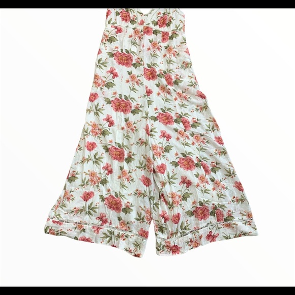 AMERICAN EAGLE OUTFITTERS Cami Floral Crop Jumpsuit With Pockets Ivory Size 6 - Picture 6 of 10